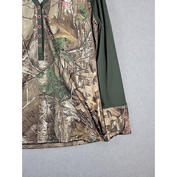 Under Armour Scent Control ColdGear Green Camo LS V Neck Shirt Womens Plus 2XL - Picture 5 of 12